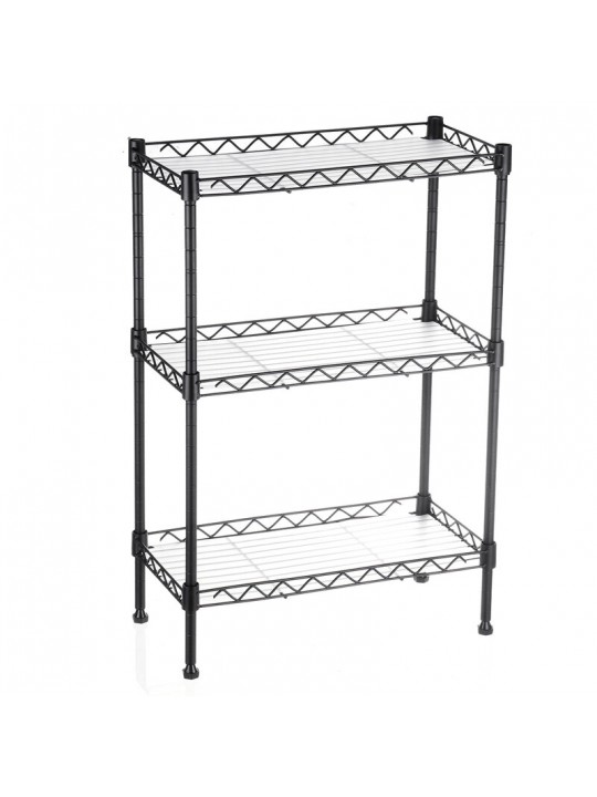 3 Tier Multi-Function Storage Cart Shelf Rack Organizer Adjustable with 4 Hooks - Black