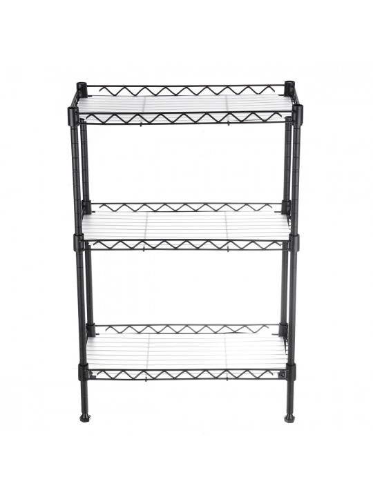 3 Tier Multi-Function Storage Cart Shelf Rack Organizer Adjustable with 4 Hooks - Black