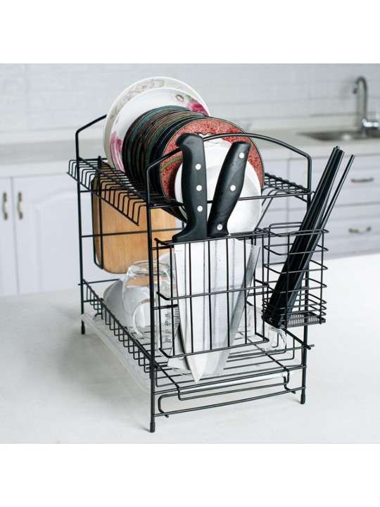 2 Layer Dish Drainer Cutlery Shelf Drying Holder Rack Drip Tray Kitchen Storage 