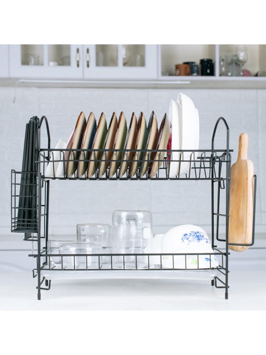 2 Layer Dish Drainer Cutlery Shelf Drying Holder Rack Drip Tray Kitchen Storage 