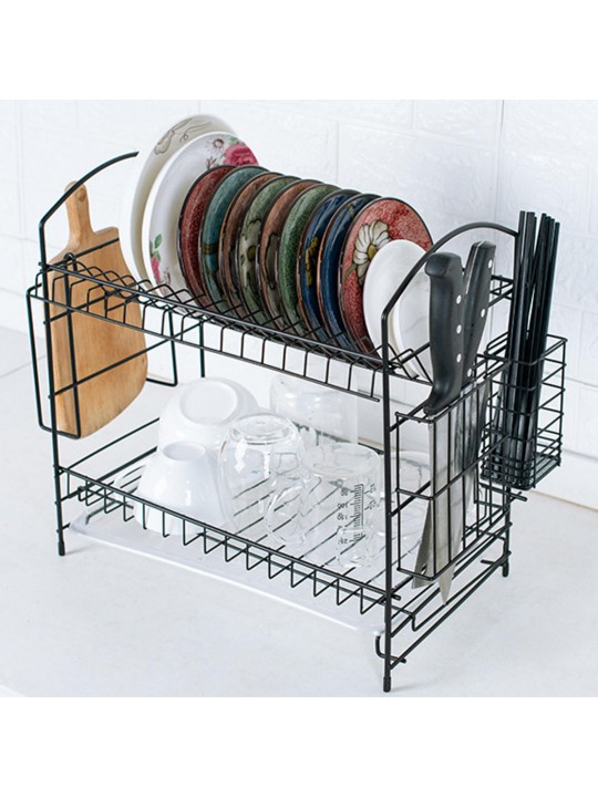 2 Layer Dish Drainer Cutlery Shelf Drying Holder Rack Drip Tray Kitchen Storage 