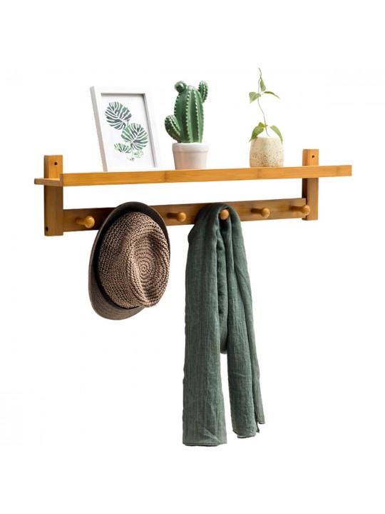 3/4/5/6 Hook Rack Wall Mount Hanger Key Coat Hat Holder Wooden Bamboo Organiser - L Coffee