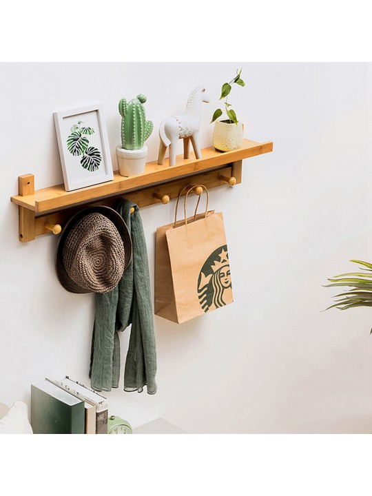 3/4/5/6 Hook Rack Wall Mount Hanger Key Coat Hat Holder Wooden Bamboo Organiser - L Coffee