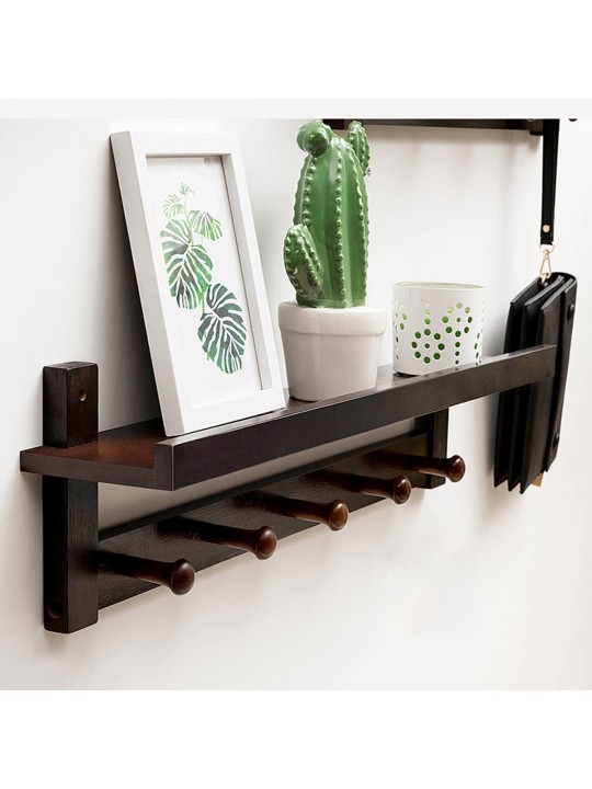 3/4/5/6 Hook Rack Wall Mount Hanger Key Coat Hat Holder Wooden Bamboo Organiser - L Coffee