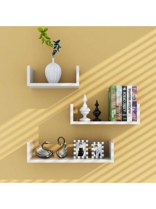 3Pcs Wooden Wall Shelf Wall-mounted Organiser Wall Decor - Black