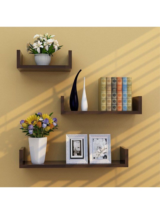 3Pcs Wooden Wall Shelf Wall-mounted Organiser Wall Decor - Black