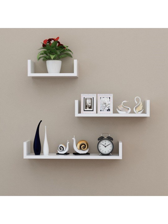 3Pcs Wooden Wall Shelf Wall-mounted Organiser Wall Decor - Black