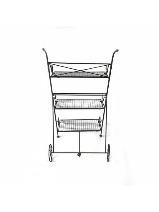 3 Tier Garden Cart Metal Shelf Stand Plant Flower Rack Storage Indoor Outdoor