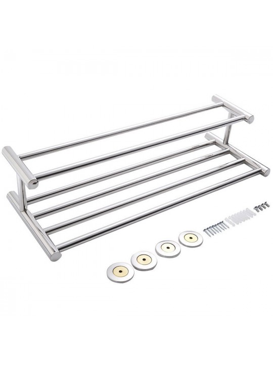 304 Stainless Steel Double Tiers Towel Rail Rack Shelf Wall Mounted Bathroom