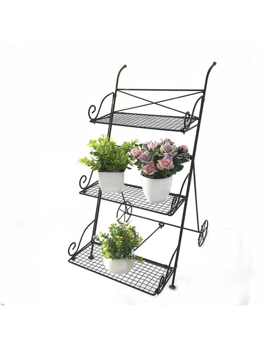 3 Tier Garden Cart Metal Shelf Stand Plant Flower Rack Storage Indoor Outdoor