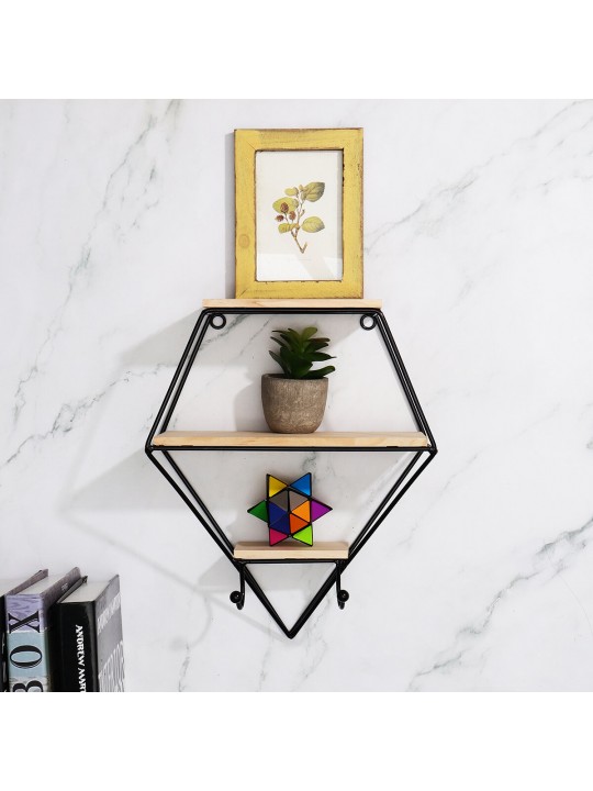 Metal Wall Shelf Mounted Storage Rack wall Hanging basket Shelf Bedroom Decoration - White