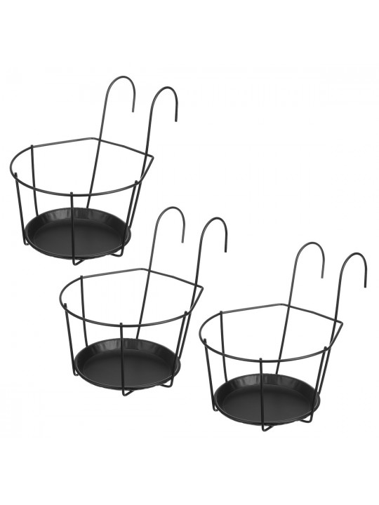 3PCS Metal Flower Holder Stand Hanging Pot Basket Plant Garden Wall Storage Rack - S