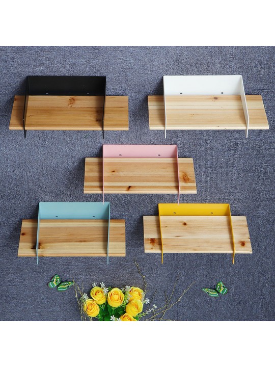 5 Color 20CM Floating Wall Mounted Shelf Hanging Holder Storage Iron Wood Display Bookshelf Bracket - Pink