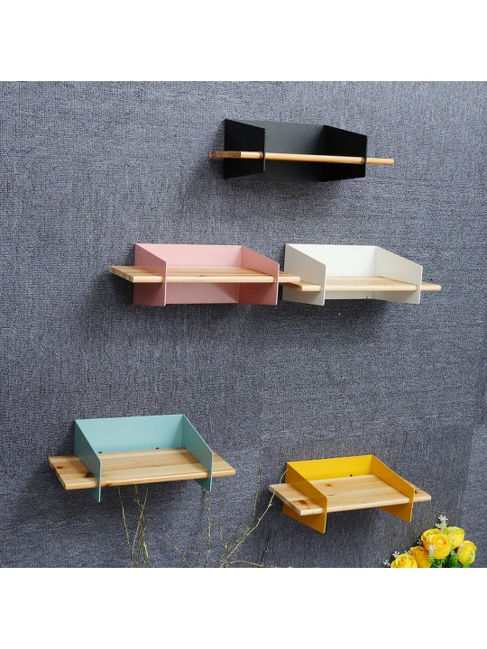 5 Color 20CM Floating Wall Mounted Shelf Hanging Holder Storage Iron Wood Display Bookshelf Bracket - Pink