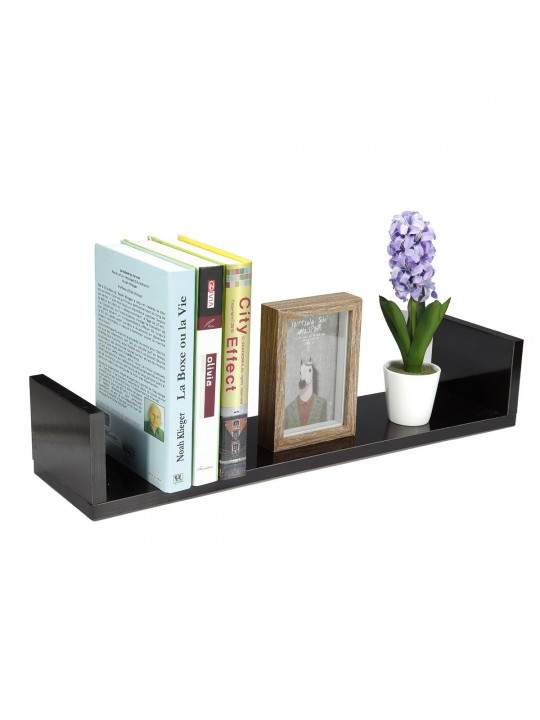 60X15cm High Gloss U-shaped Wall Shelf Bracket Floating Shelves Home Decorative Cube - S Walnut