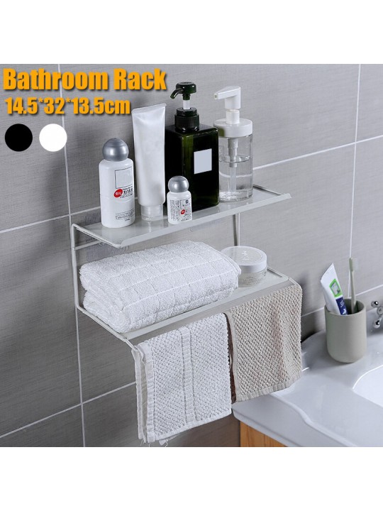 2 Tiers Kitchen Bathroom Shower Shelf Rack Organizer Storage Holder Wall Mounted - White