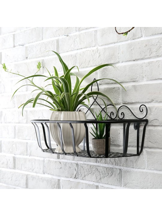 Black/White/Bronze S/M/L Iron Flower Pot Stand Small Pot Wall Holder - Black S