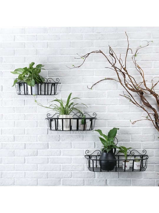 Black/White/Bronze S/M/L Iron Flower Pot Stand Small Pot Wall Holder - Black S