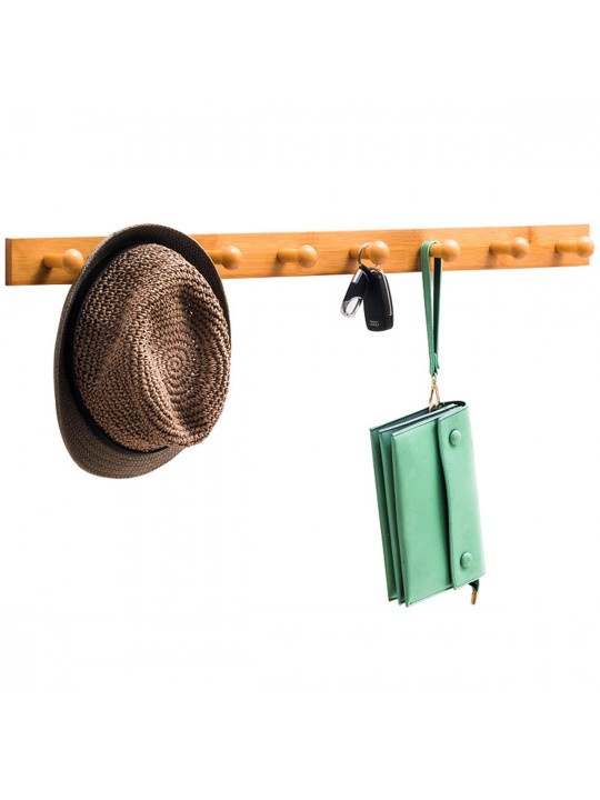 Coat Hanger Wall Mounted Rack Rail Hook Bamboo Wooden Shelf Clothes Hat Towel Holder  - #4 white