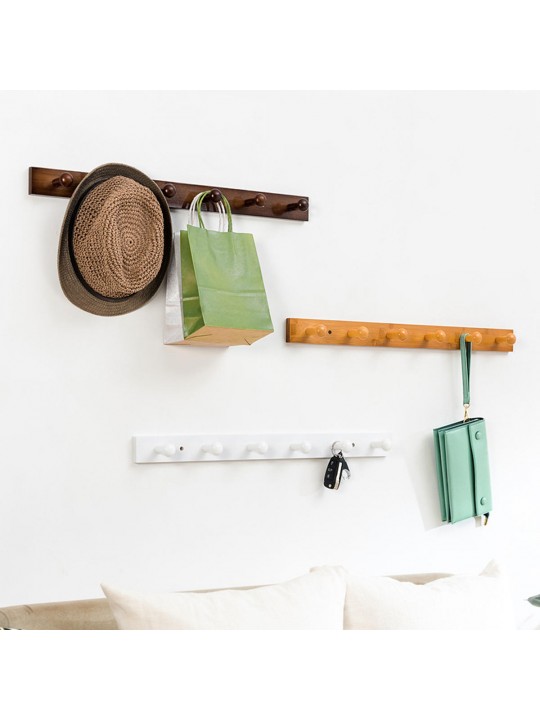 Coat Hanger Wall Mounted Rack Rail Hook Bamboo Wooden Shelf Clothes Hat Towel Holder  - #4 white