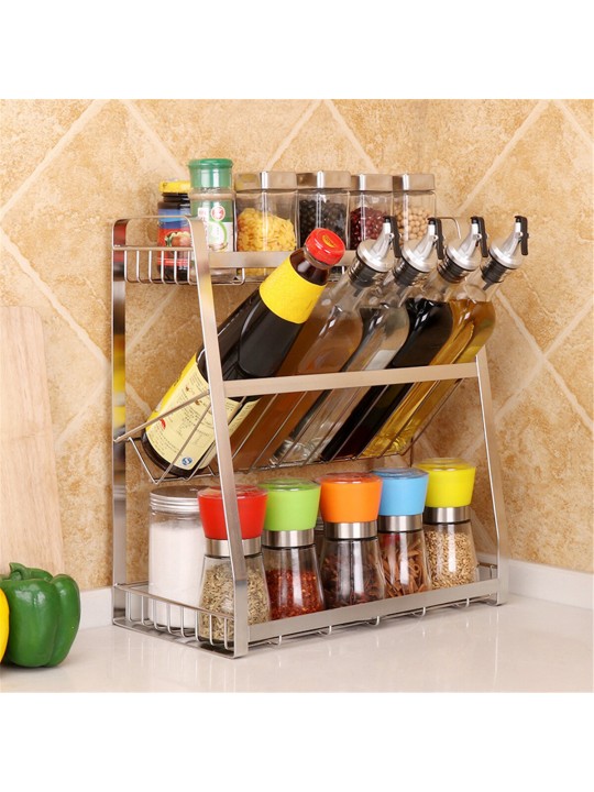 3 Layers Kitchen Spice Rack Stainless Steel Countertop Spice Jars Bottle Shelf - K10