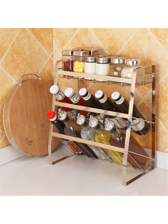 3 Layers Kitchen Spice Rack Stainless Steel Countertop Spice Jars Bottle Shelf - K10