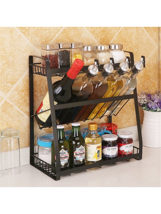 3 Layers Kitchen Spice Rack Stainless Steel Countertop Spice Jars Bottle Shelf - K10