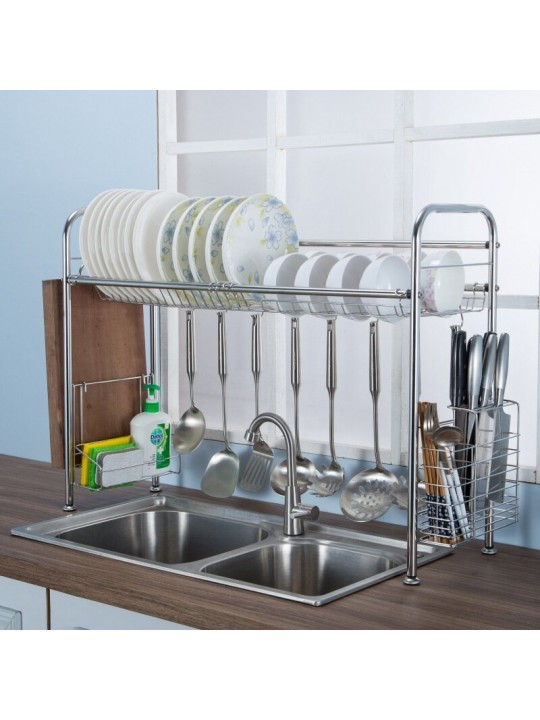 64/74/84cm Double Layer Stainless Steel Rack Shelf Storage for Kitchen Dishes Arrangement - 1