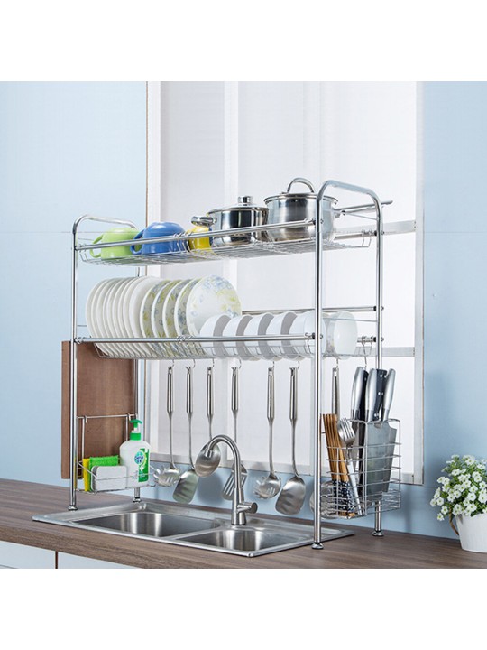 64/74/84/94cm Stainless Steel Rack Shelf Double Layers Storage for Kitchen Dishes Arrangement - 1