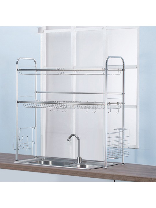 64/74/84/94cm Stainless Steel Rack Shelf Double Layers Storage for Kitchen Dishes Arrangement - 1