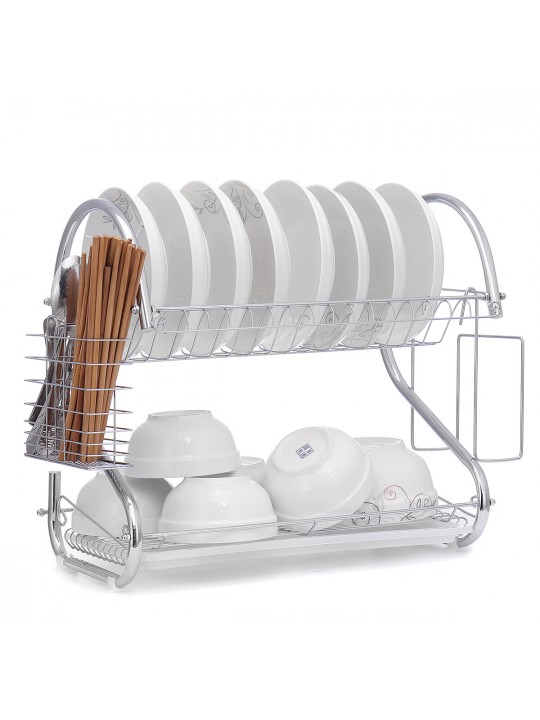 Dish Drying Rack 2 Tier Dish Rack with Utensil Holder Cup Holder and Dish Drainer for Kitchen Counter - 1