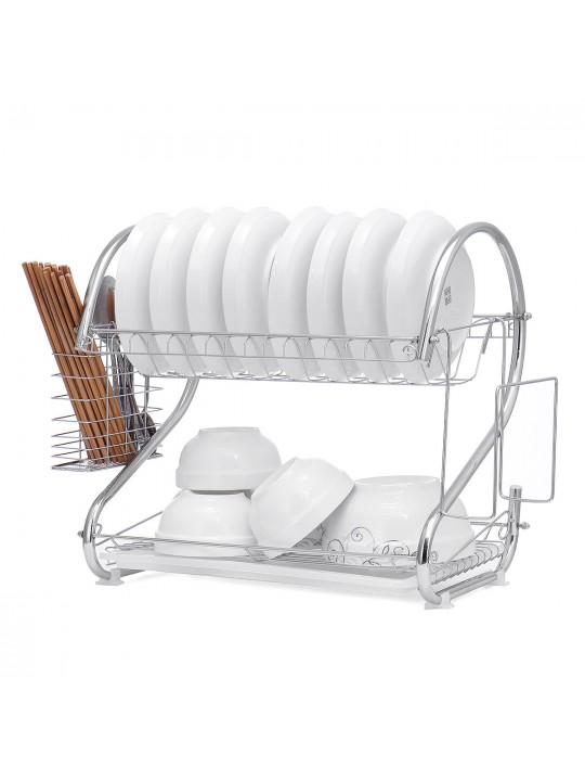 Dish Drying Rack 2 Tier Dish Rack with Utensil Holder Cup Holder and Dish Drainer for Kitchen Counter - 1