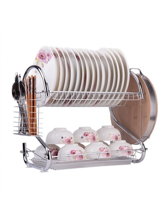 Dish Drying Rack 2 Tier Dish Rack with Utensil Holder Cup Holder and Dish Drainer for Kitchen Counter - 1