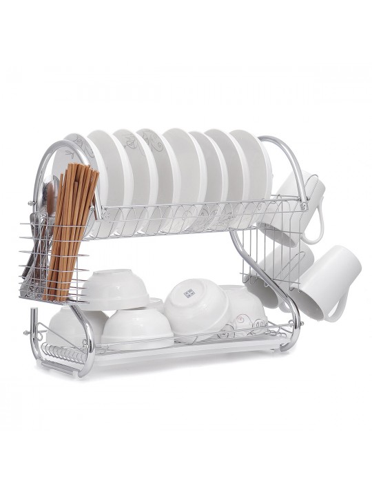 Dish Drying Rack 2 Tier Dish Rack with Utensil Holder Cup Holder and Dish Drainer for Kitchen Counter - 1