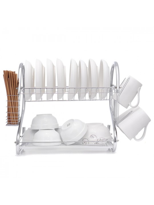 Dish Drying Rack 2 Tier Dish Rack with Utensil Holder Cup Holder and Dish Drainer for Kitchen Counter - 1