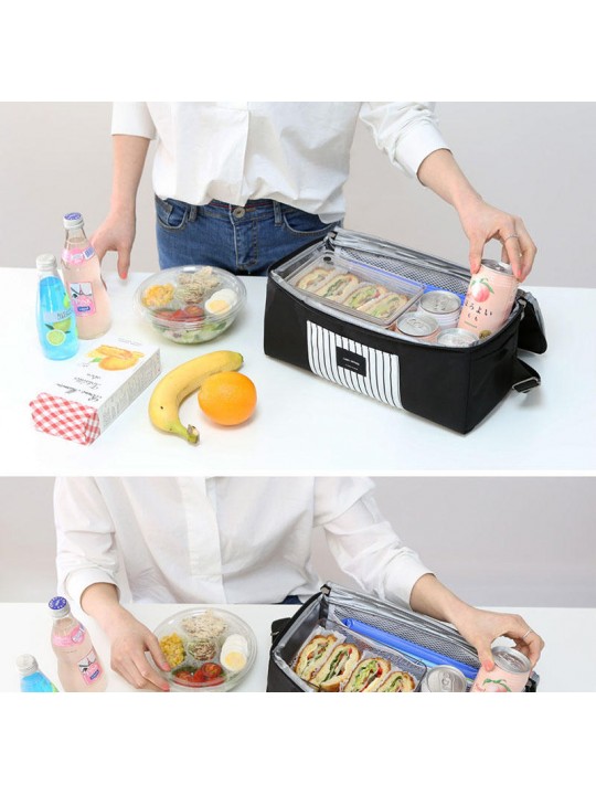  Fashion Nylon Thermal Lunch Bags Insulated Cooler Box Tote Men Kids Adults Portable Picnic Storage  - Black