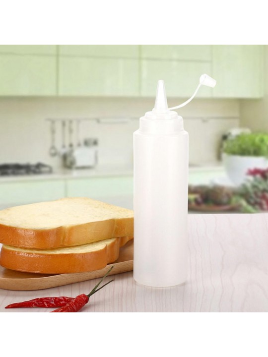 1/4/6/8X Clear Plastic Squeeze Sauce Ketchup Cruet Oil Bottles 8/12/16/24 oZ Flavouring Tool - 8