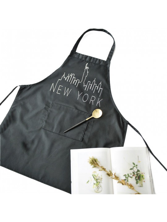 Nordic Embroidered Pure Cotton Aprons Inbetweening Hand-painted Style Sleeveless - Black