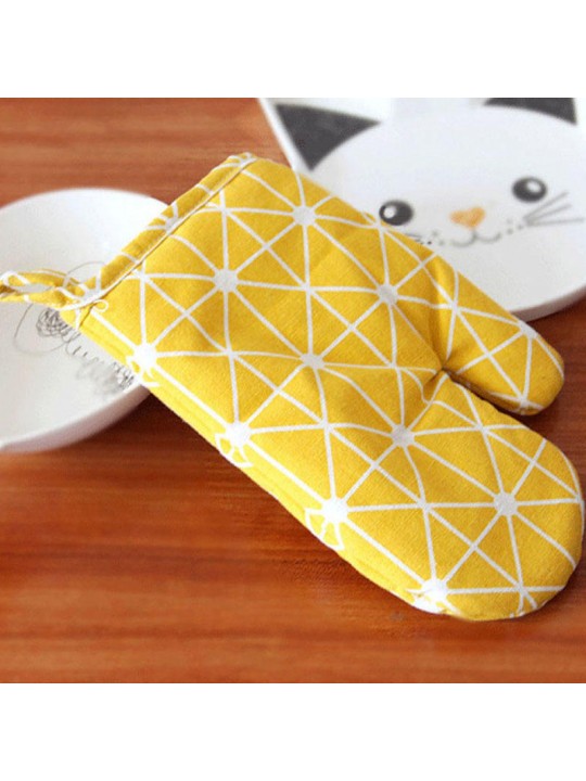 1PC Kitchen Heat Resistant Cloth Mitt Plaid Pattern Printed Baking Oven Insulation Anti-scald Glove - Yellow