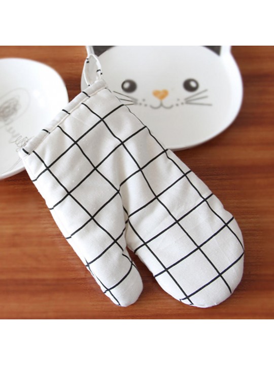 1PC Kitchen Heat Resistant Cloth Mitt Plaid Pattern Printed Baking Oven Insulation Anti-scald Glove - Yellow