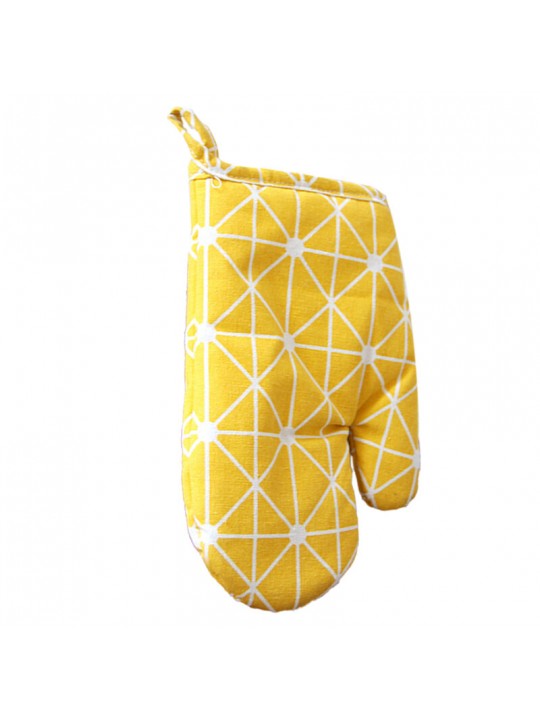 1PC Kitchen Heat Resistant Cloth Mitt Plaid Pattern Printed Baking Oven Insulation Anti-scald Glove - Yellow