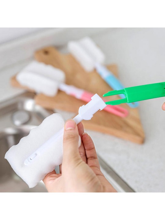 KC-CS02 Water Bottle Cup Mug Glass Sponge Cleaning Brush Washing Tool With Long Handle - Green