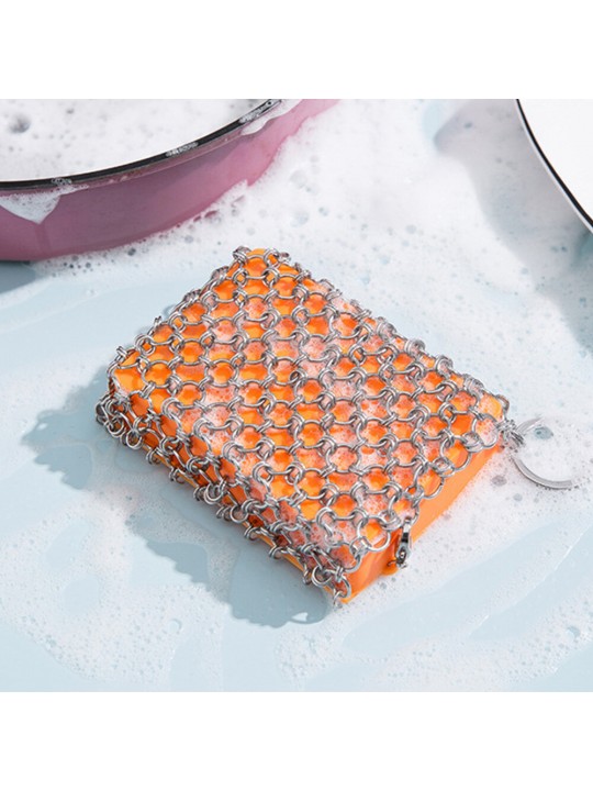 Kitchen Silicone Pot Cleaning Brush Net Square Shape Metal Stainless Steel Ring Net Brush Cleaning Tools