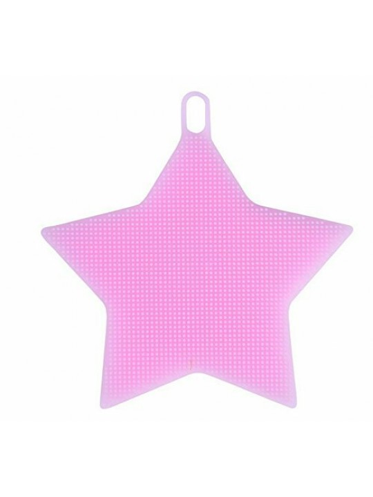 KC-SC41 Multi-function Star Shape Silicone Dish Cleaning Brush Scrubber Heat Resistant Coaster - Pink