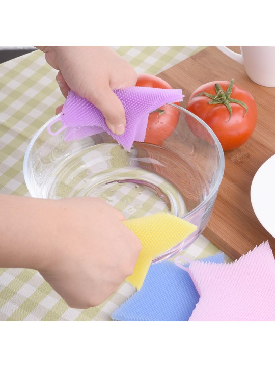 KC-SC41 Multi-function Star Shape Silicone Dish Cleaning Brush Scrubber Heat Resistant Coaster - Pink