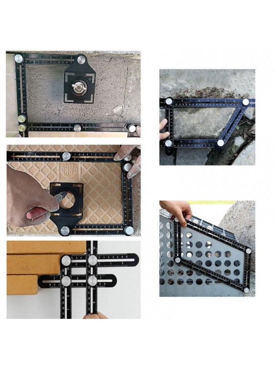 Multi Angle Measuring Ruler Drill Hole Locator 4/8-Sided Universal Locator Aluminum Alloy Angle Measuring Ruler Foldable Tools -