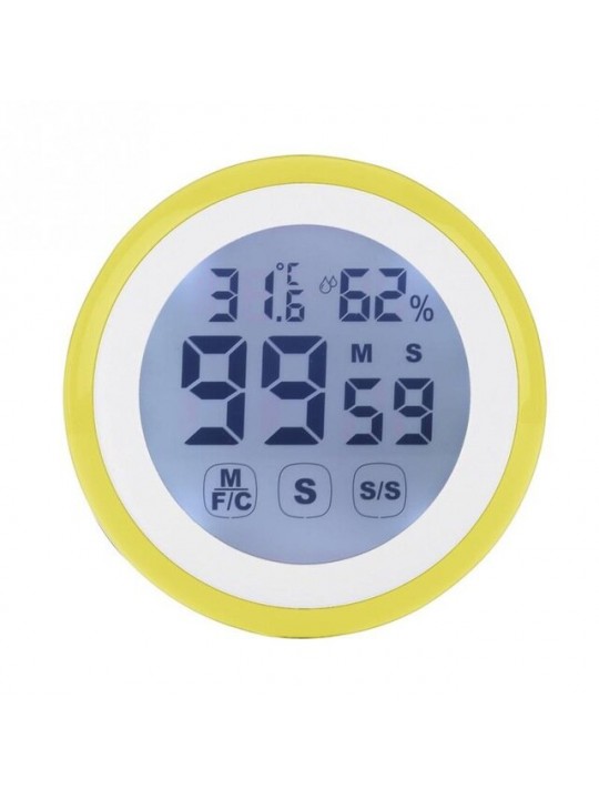 KC-02 LCD Digital Touch Screen Kitchen Timer Count UP Alarm Clock Temperature And Humidity Me - Yellow