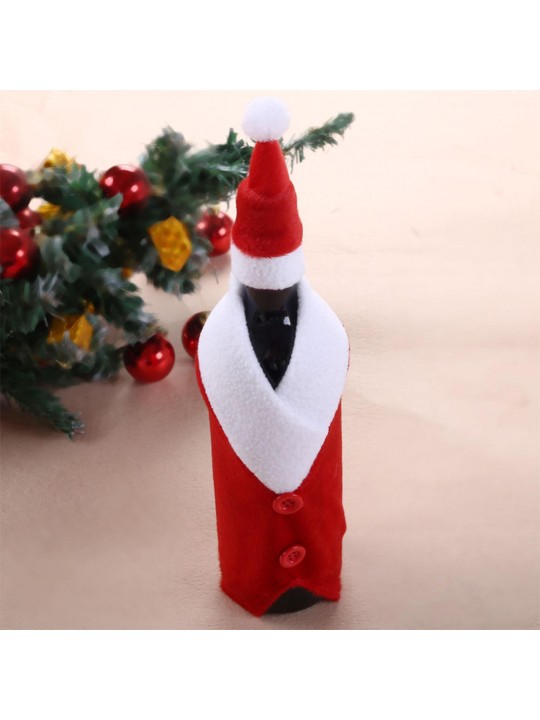 Christmas Red W-ine Bottles Covers Clothes With Hats Santa Claus Button Decor Bottle Cover Cap Kitchen