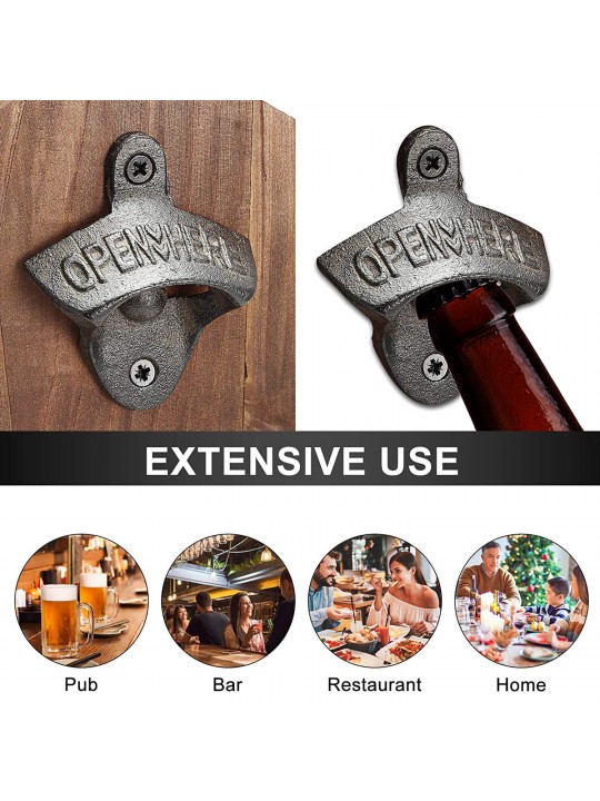 Bottle Opener Drink Wooden Wall Mount Bottle Cap Opener Cap Catcher