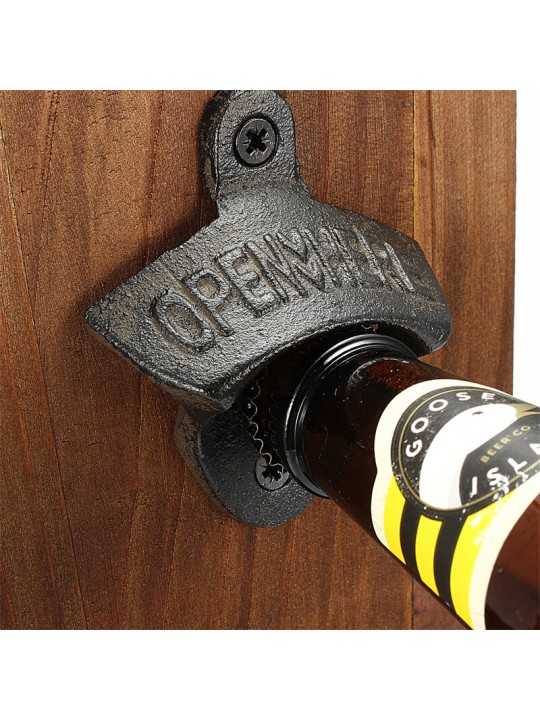 Bottle Opener Drink Wooden Wall Mount Bottle Cap Opener Cap Catcher